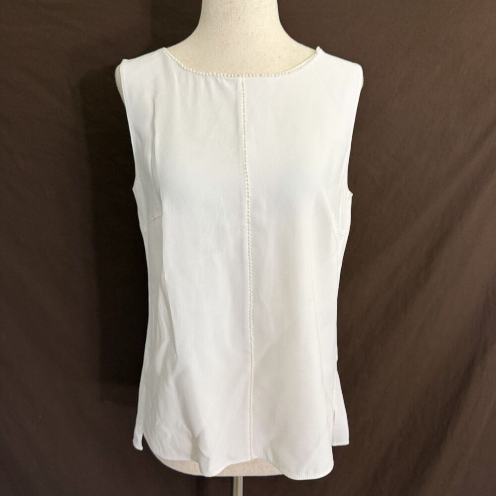 Akris Punto White Viscose Sleeveless Scoop Neck Designer Blouse Italy Size 6